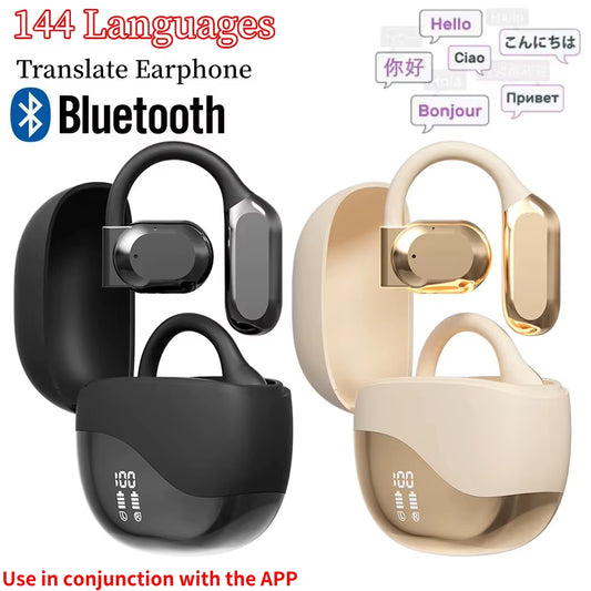AI Translator Earbuds Bluetooth Real Time Translators Headphones Two-Way Instant Voice Translator Ear Hook for Business Travel