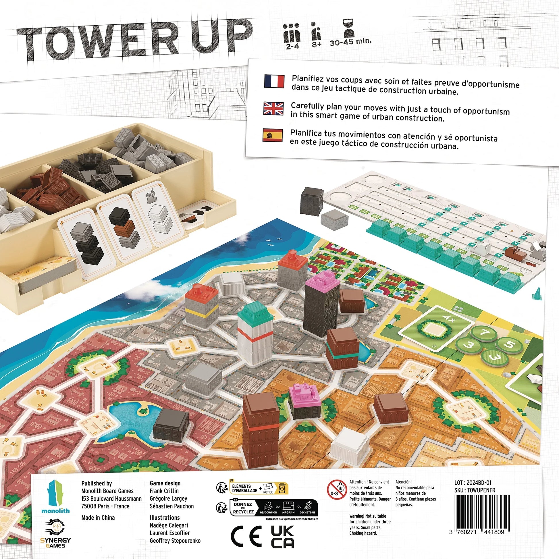 : Tower up - City Building Board Game, Competitive Strategy, Urban Construction Plannning, Family, Ages 8+, 2-4 Players, 30 Min