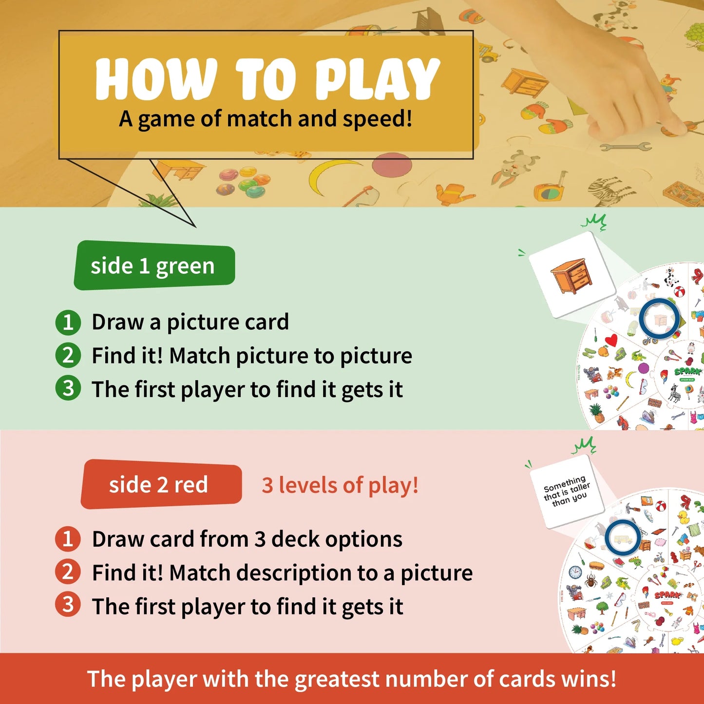 Matching Game Preschool Board Games for Kids 2-In-1 Picture Cards, Match and Category Games, Fun Family Game, Educational Games for Kids 3 and Up