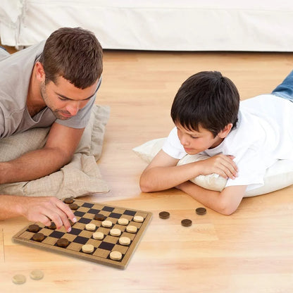 Gamie Checkers Board Game – Classic Wood Brown Set with 24 Pieces – Fun Board Games for Family & Kids and Adults