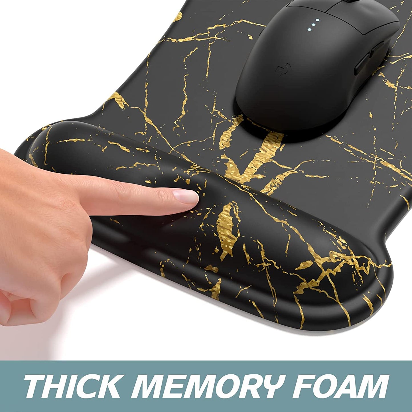 Mouse Pad Wrist Support Keyboard Wrist Rest Pad Ergonomic Mousepad Non-Slip Memory Foam Keyboard Pad Easy Typing Pain Relief Perfect for PC Laptop Gaming Office,Black Gold Marble