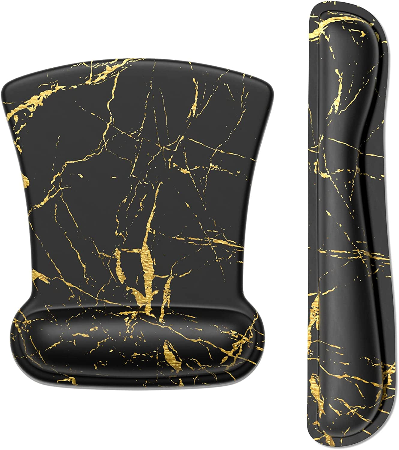Mouse Pad Wrist Support Keyboard Wrist Rest Pad Ergonomic Mousepad Non-Slip Memory Foam Keyboard Pad Easy Typing Pain Relief Perfect for PC Laptop Gaming Office,Black Gold Marble