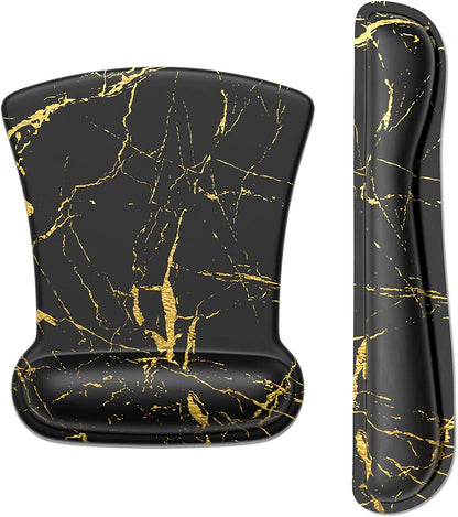 Mouse Pad Wrist Support Keyboard Wrist Rest Pad Ergonomic Mousepad Non-Slip Memory Foam Keyboard Pad Easy Typing Pain Relief Perfect for PC Laptop Gaming Office,Black Gold Marble