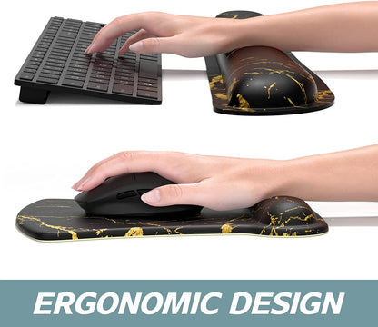 Mouse Pad Wrist Support Keyboard Wrist Rest Pad Ergonomic Mousepad Non-Slip Memory Foam Keyboard Pad Easy Typing Pain Relief Perfect for PC Laptop Gaming Office,Black Gold Marble