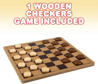 Gamie Checkers Board Game – Classic Wood Brown Set with 24 Pieces – Fun Board Games for Family & Kids and Adults