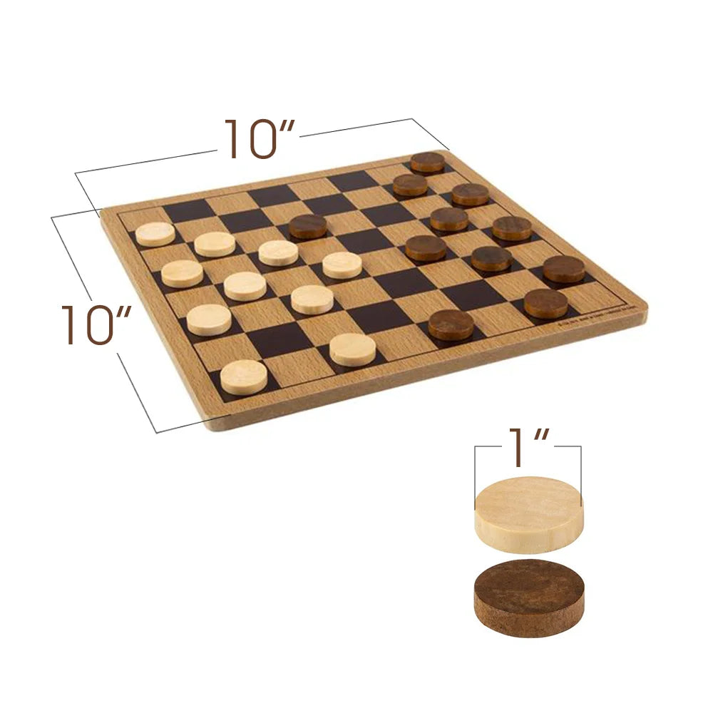 Gamie Checkers Board Game – Classic Wood Brown Set with 24 Pieces – Fun Board Games for Family & Kids and Adults