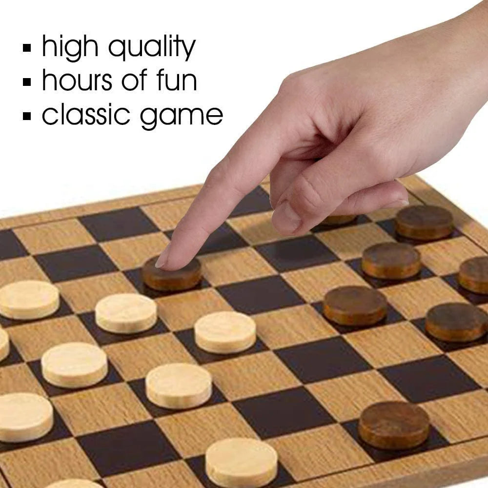 Gamie Checkers Board Game – Classic Wood Brown Set with 24 Pieces – Fun Board Games for Family & Kids and Adults