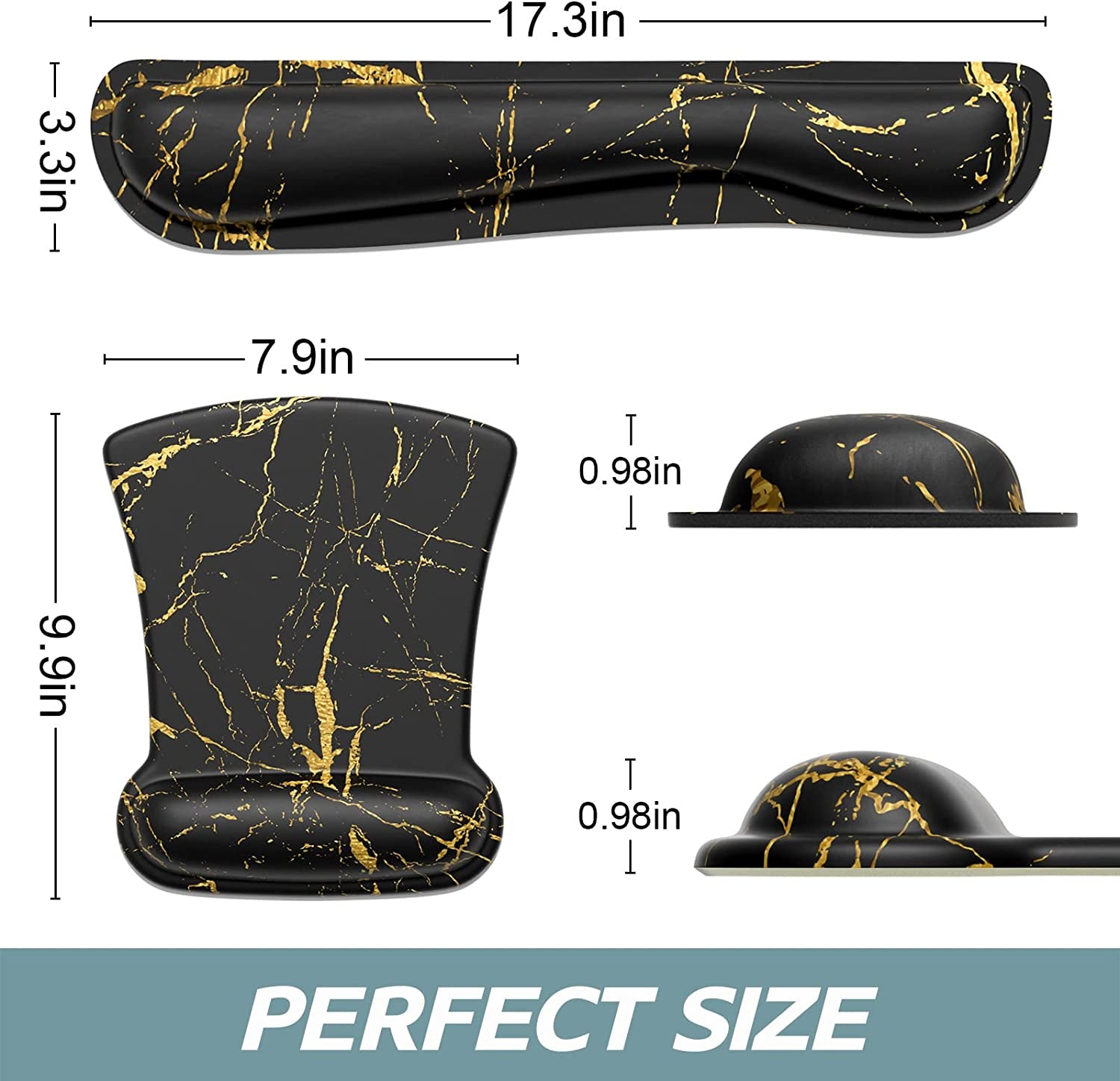 Mouse Pad Wrist Support Keyboard Wrist Rest Pad Ergonomic Mousepad Non-Slip Memory Foam Keyboard Pad Easy Typing Pain Relief Perfect for PC Laptop Gaming Office,Black Gold Marble