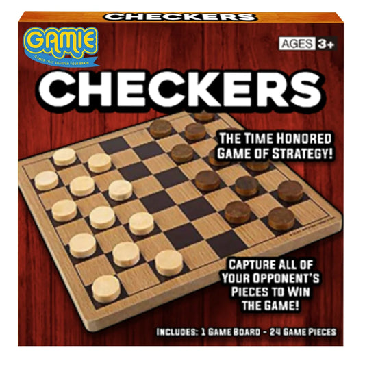 Gamie Checkers Board Game – Classic Wood Brown Set with 24 Pieces – Fun Board Games for Family & Kids and Adults
